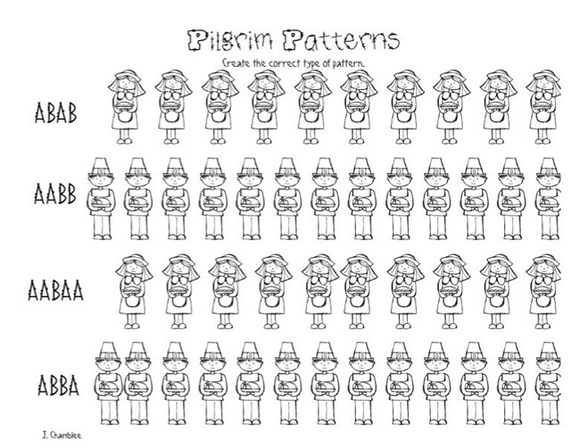 Pilgrim Patterns  Free Kindergarten Worksheet