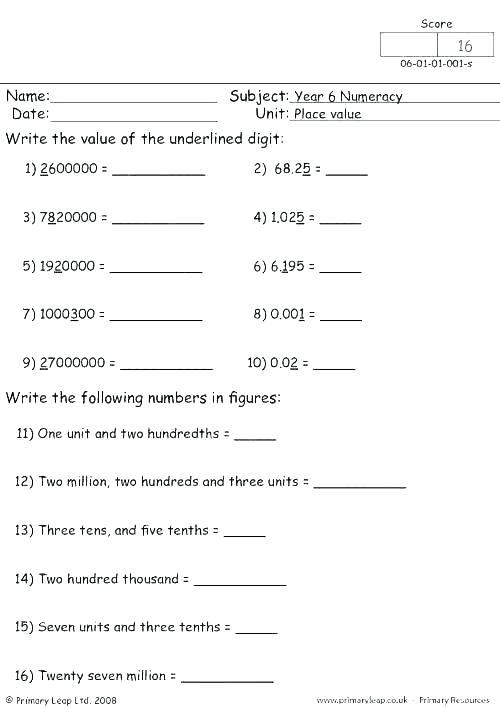 Place Value Through Millions Worksheets â Dzulfikar Com