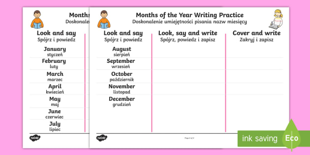 Months Of The Year Writing Practice Worksheet   Worksheets English