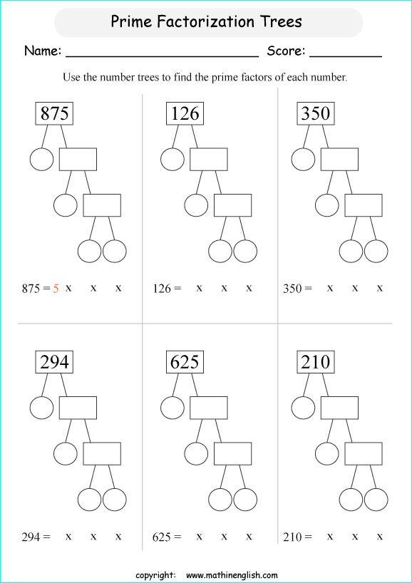 Factor Tree Worksheets 4th Grade