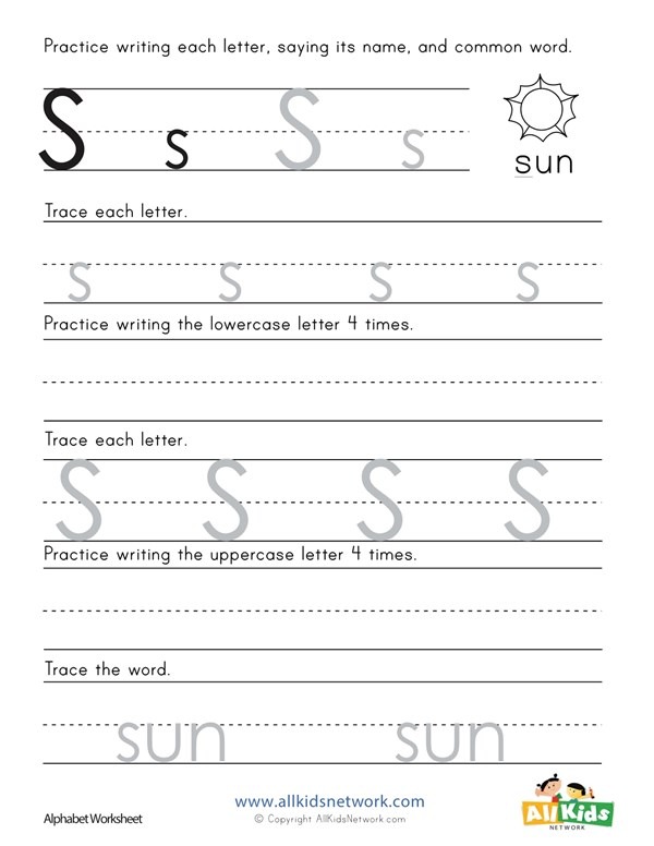 Printing Letter S Worksheet