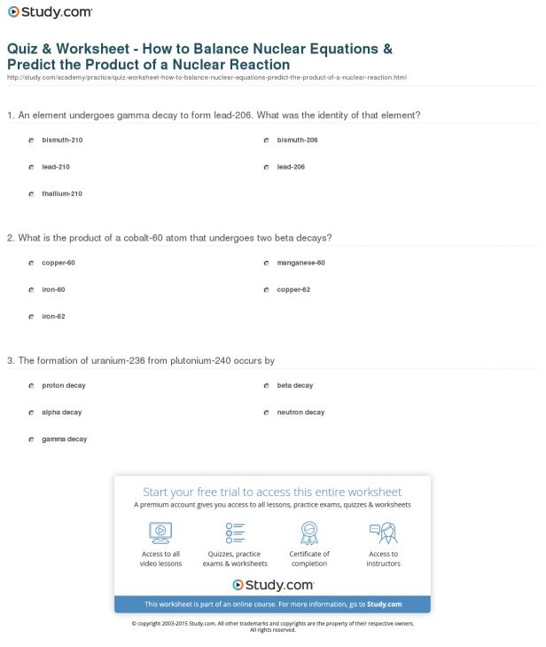 Worksheet  Balancing Nuclear Equations Worksheet  Worksheet