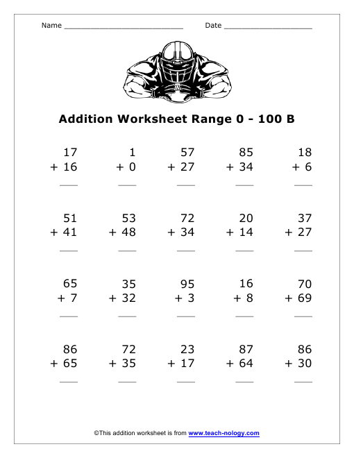 Addition To 100 Worksheets