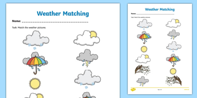Weather Symbols Matching Worksheet   Worksheet