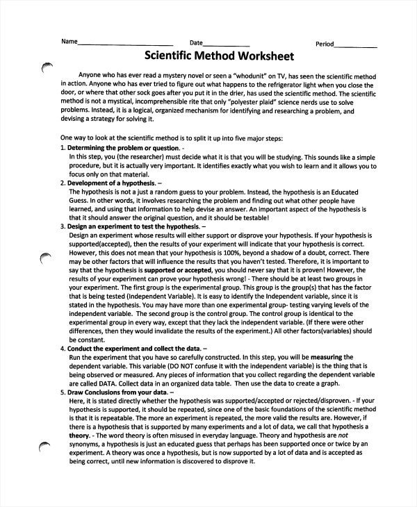 Sample Scientific Method Worksheet