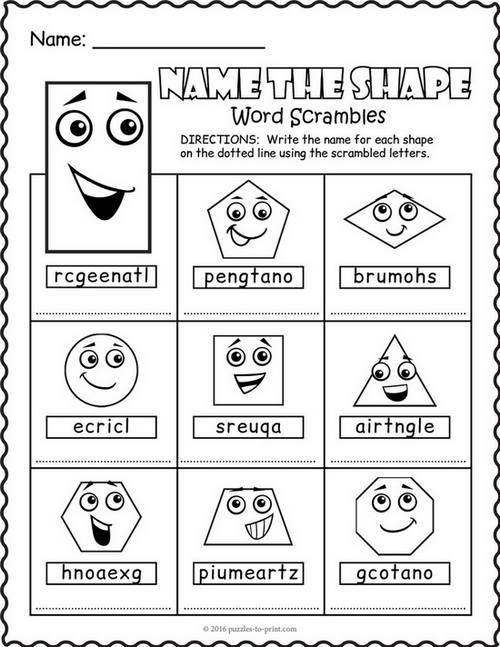 Shapes Word Scramble Puzzle Worksheet
