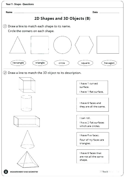 Shapes Worksheets Grade 1 2d Shapes Worksheets For Grade 2 2d
