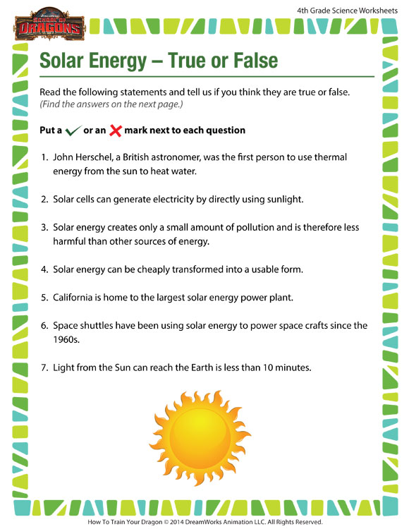 Solar Energy True Or False View â 4th Grade Worksheet