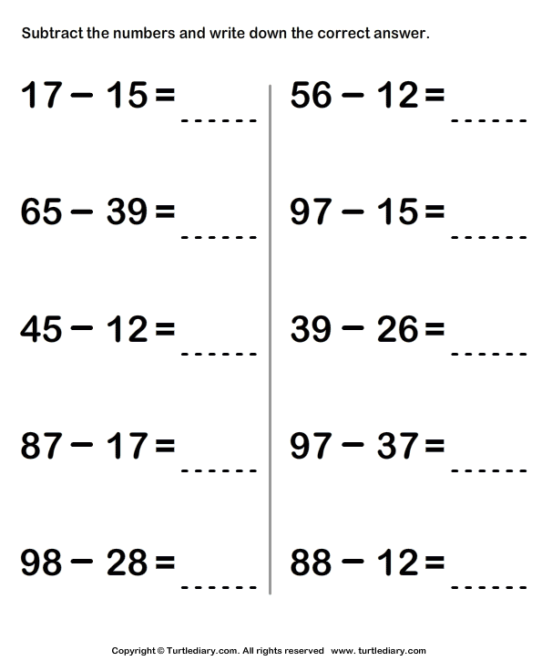 Subtracting Numbers Within Hundred Worksheet