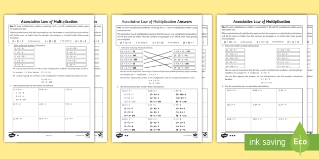 Ks2 Associative Law Multiplication Differentiated Worksheet