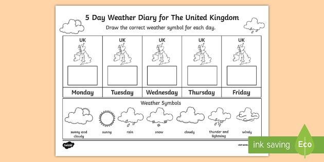 5 Day Weather Diary For The United Kingdom Worksheet   Worksheet