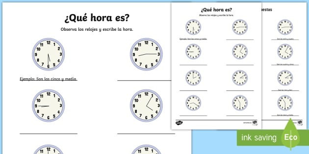 What Time Is It  Writing Worksheet   Worksheet Spanish