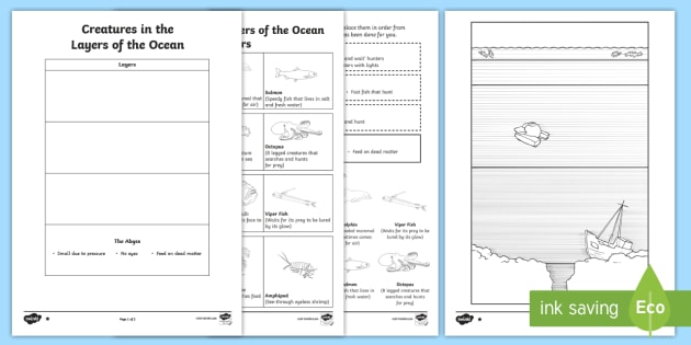 World Oceans Day Creatures In The Layers Of The Ocean Read And Draw