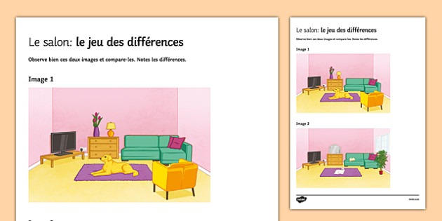 Living Room Spot The Differences Worksheet   Worksheet French