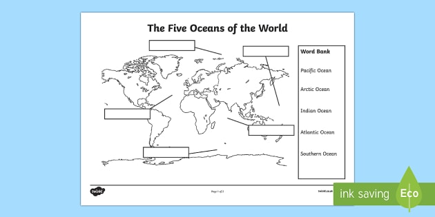 The Five Oceans Labelling Map Worksheet   Worksheet
