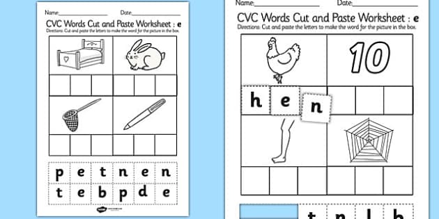 Cvc Words Cut And Paste Worksheet   Worksheets E