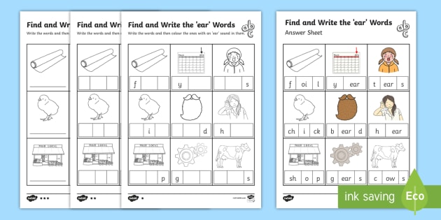 Find And Write The Ear Words Differentiated Worksheet   Worksheet Pack