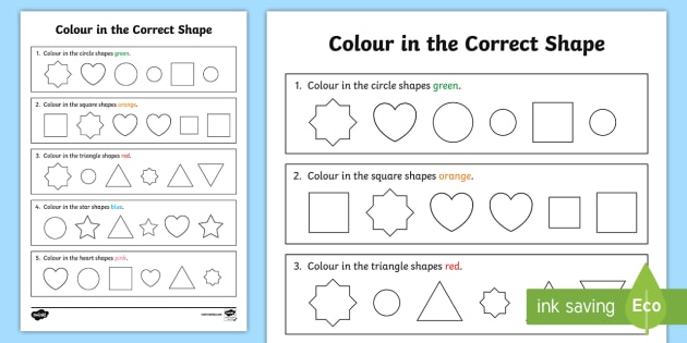 Colour In The Correct Shape Recognition Worksheet   Worksheet