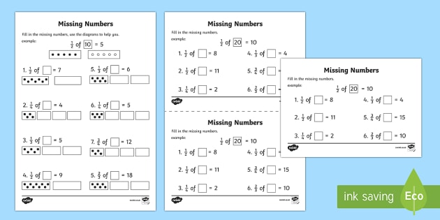 Fractions Missing Numbers Worksheet   Worksheets