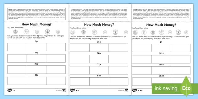 Year 2 Money Making Amounts Homework Worksheet   Worksheets
