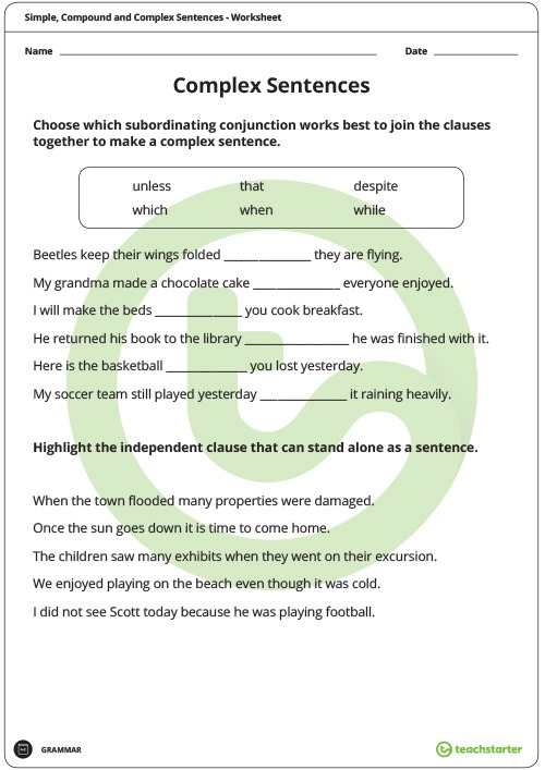 Simple, Compound And Complex Sentences Worksheet Pack Teaching