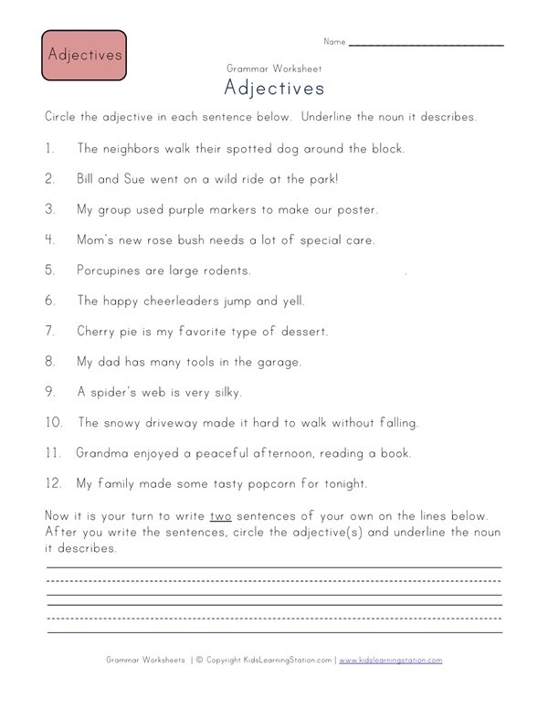 Circle The Adjectives Worksheet 1