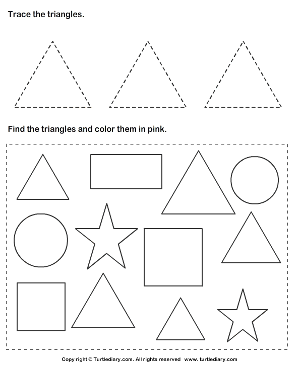 Trace Triangles And Color Them Worksheet