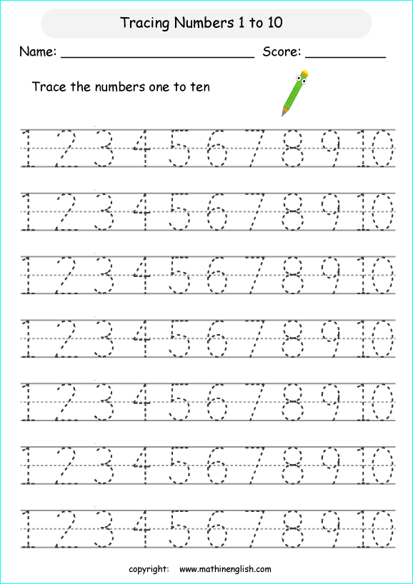 Trace Numbers Up To 10 Math Worksheet For Grade 1 Or Preschool AA0