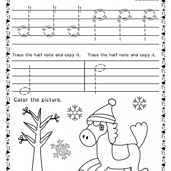 Tracing Music Notes Worksheets For Winter And Christmas