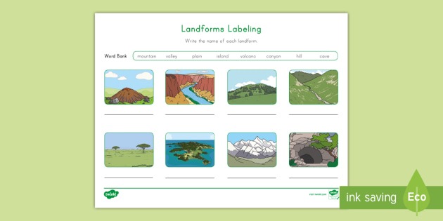 Landforms Labeling Worksheet