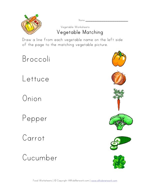 Vegetable Matching Worksheet