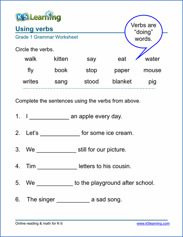 Verb Worksheets For Elementary School