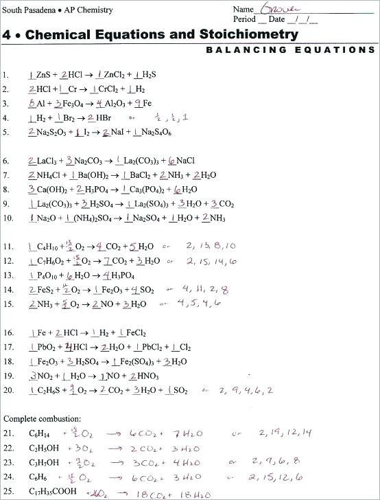 Worksheet Writing And Balancing Chemical Reactions Graphics