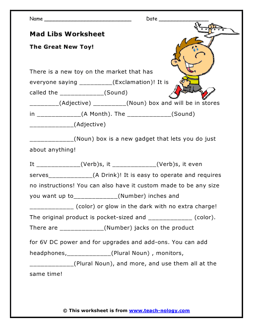 Mad Libs Parts Of Speech Worksheets  â¦