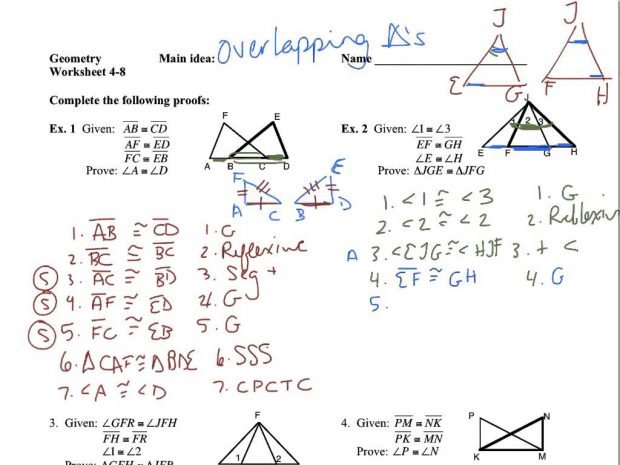 Overlapping Triangle Proofs Worksheets