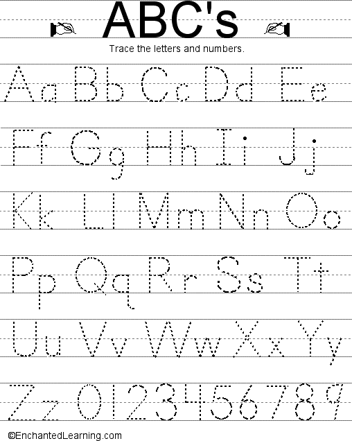 Writing Letters And Numbers  Enchantedlearning Com