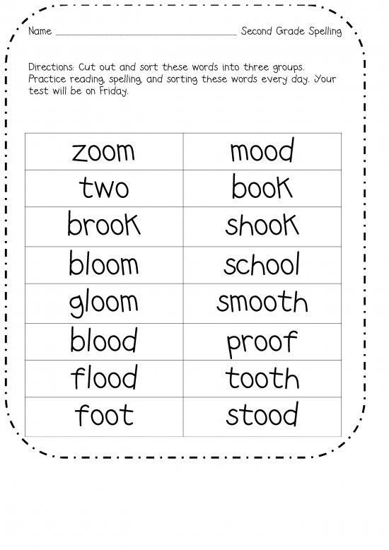 Free Oo,oo Words Homework Practice Sheet