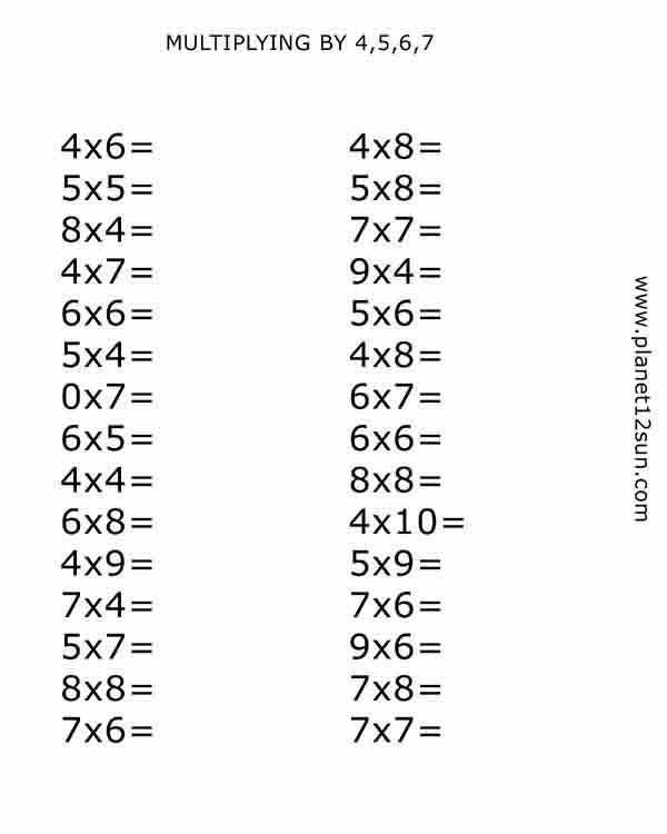 Multiplying By 4,5,6,7