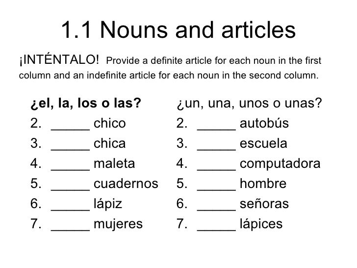 Collection Of Spanish Definite Articles Worksheet