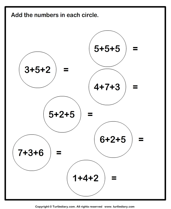 Adding Three One Digit Numbers Sums Up To Twenty Worksheet
