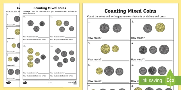 Sa Counting Mixed Coins Worksheet