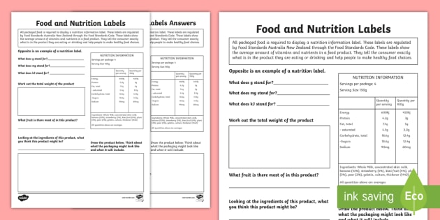 Food And Nutrition Labels Worksheet   Worksheet