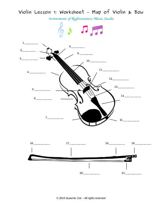 Parts Of Violin And Bow, Free Pdf Worksheet