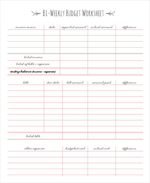 Biweekly Budget Template Bi Weekly Budget Worksheet Simple Monthly