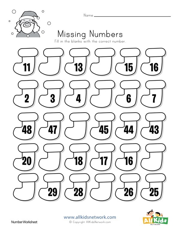 Christmas Missing Numbers Worksheet