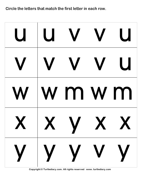 Circle The Matching Letter U V W X Y Worksheet