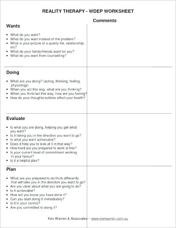 Reality Therapy Wdep Worksheet