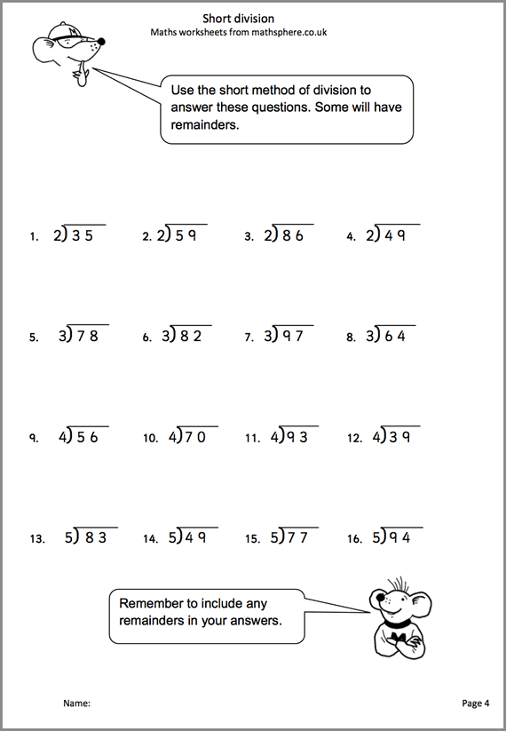 Division Worksheets For 6 Year Olds