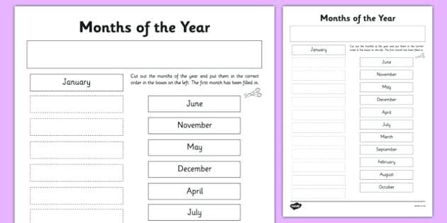 Months Of The Year Worksheets Pdf For Kindergarten Month Cut And