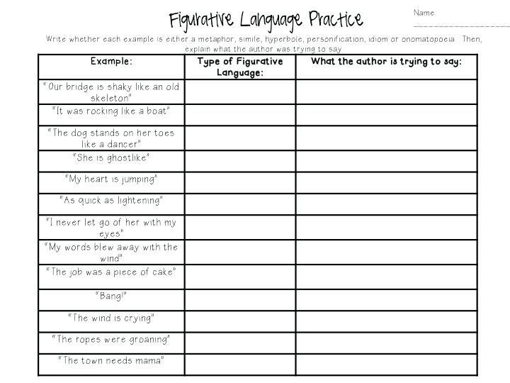 Figurative Language Printable Worksheets